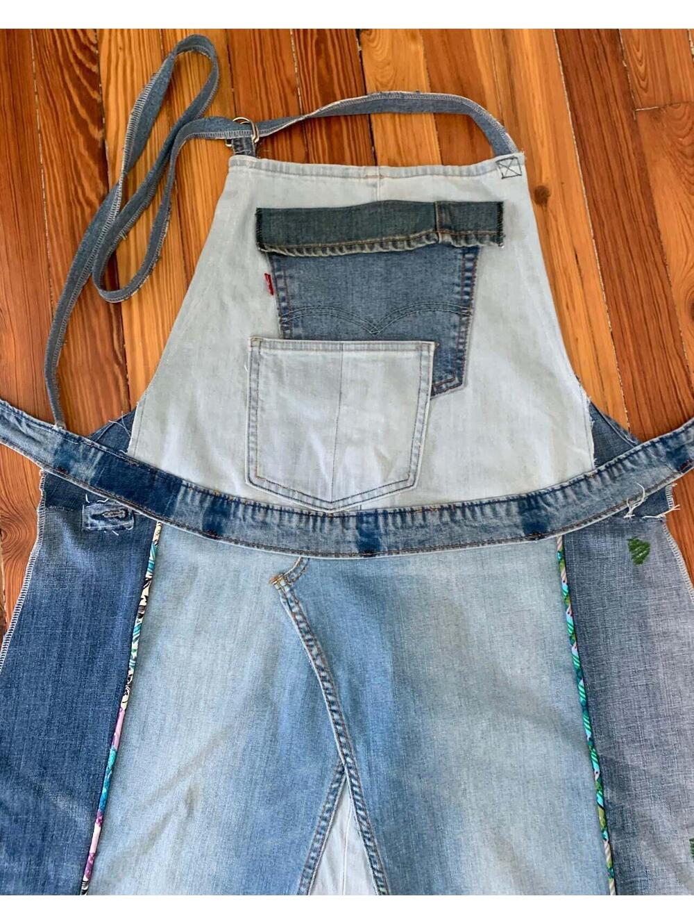 Denim Artisan Apron, Upcycled Vintage Jeans, OOAK